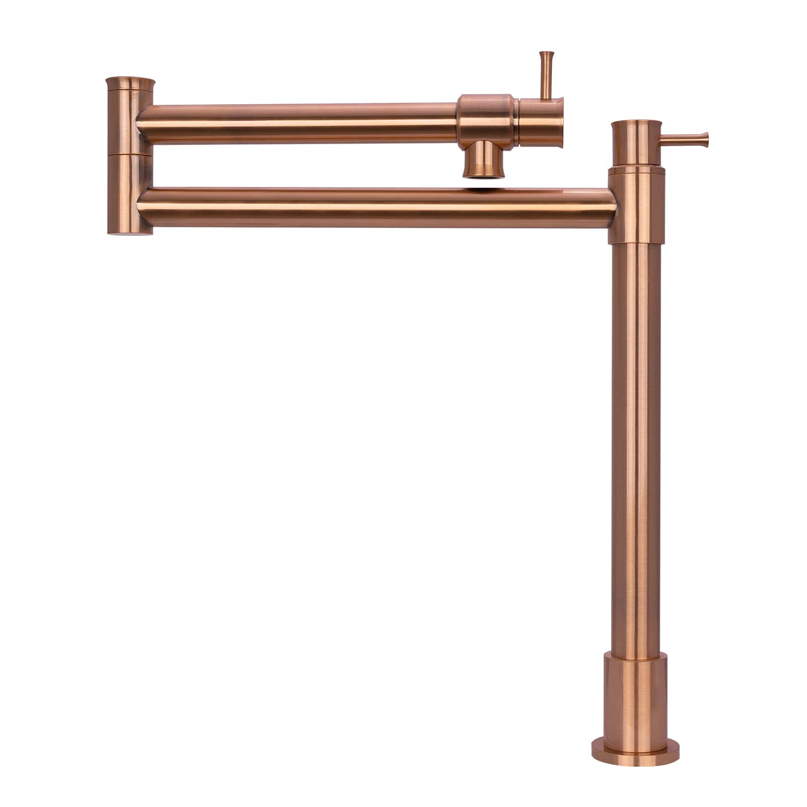 Solid Brass Deck-Mounted Pot Filler Kitchen Faucet with Double Joint Swing Arms