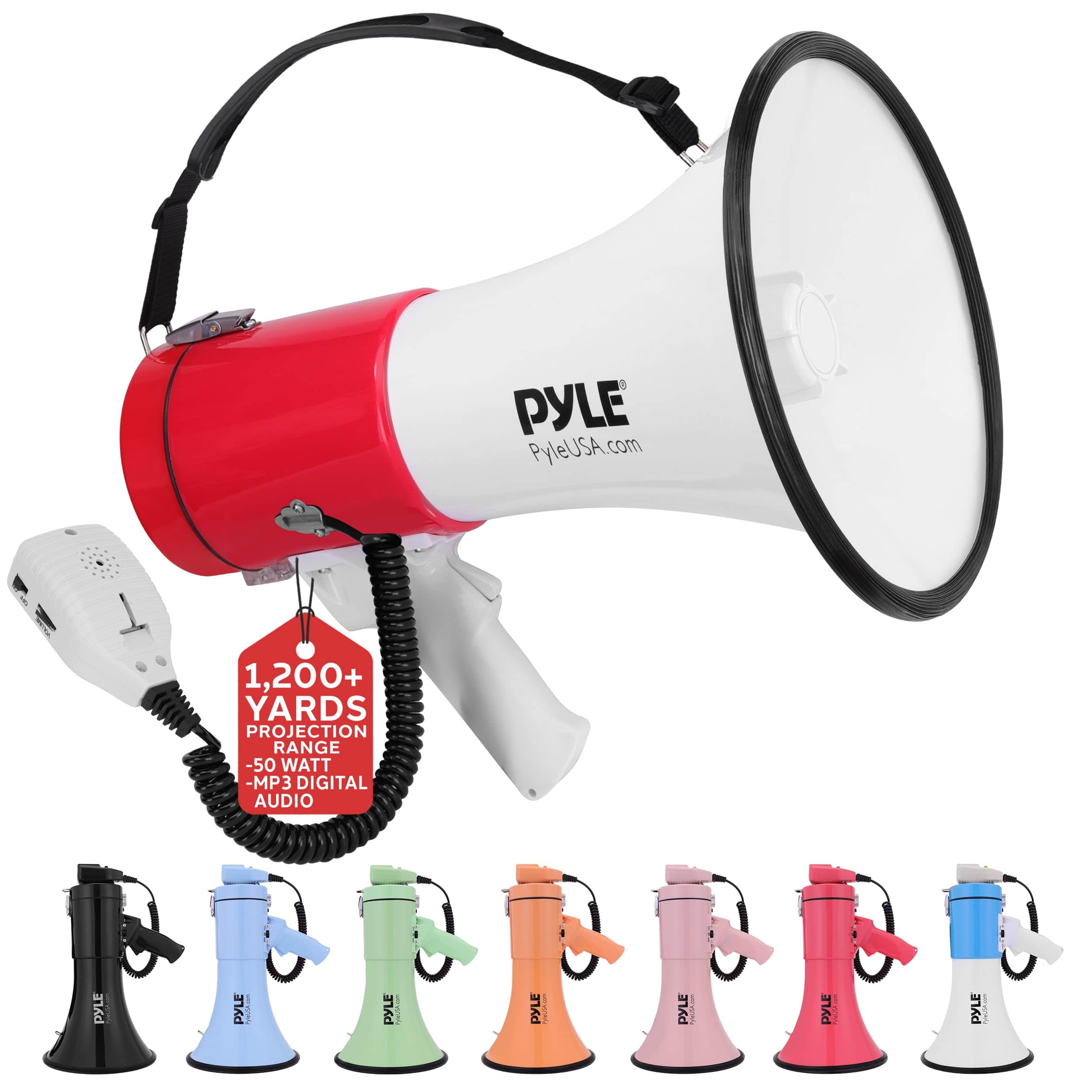 PYLE - 50W Megaphone Bullhorn - Portable, Automatic
