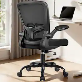 Brick Attic - Ergonomic Small Office Chair, Breathable Mesh Desk Chair, Computer Chair with Lumbar Support and Flip-up Armrests - Black