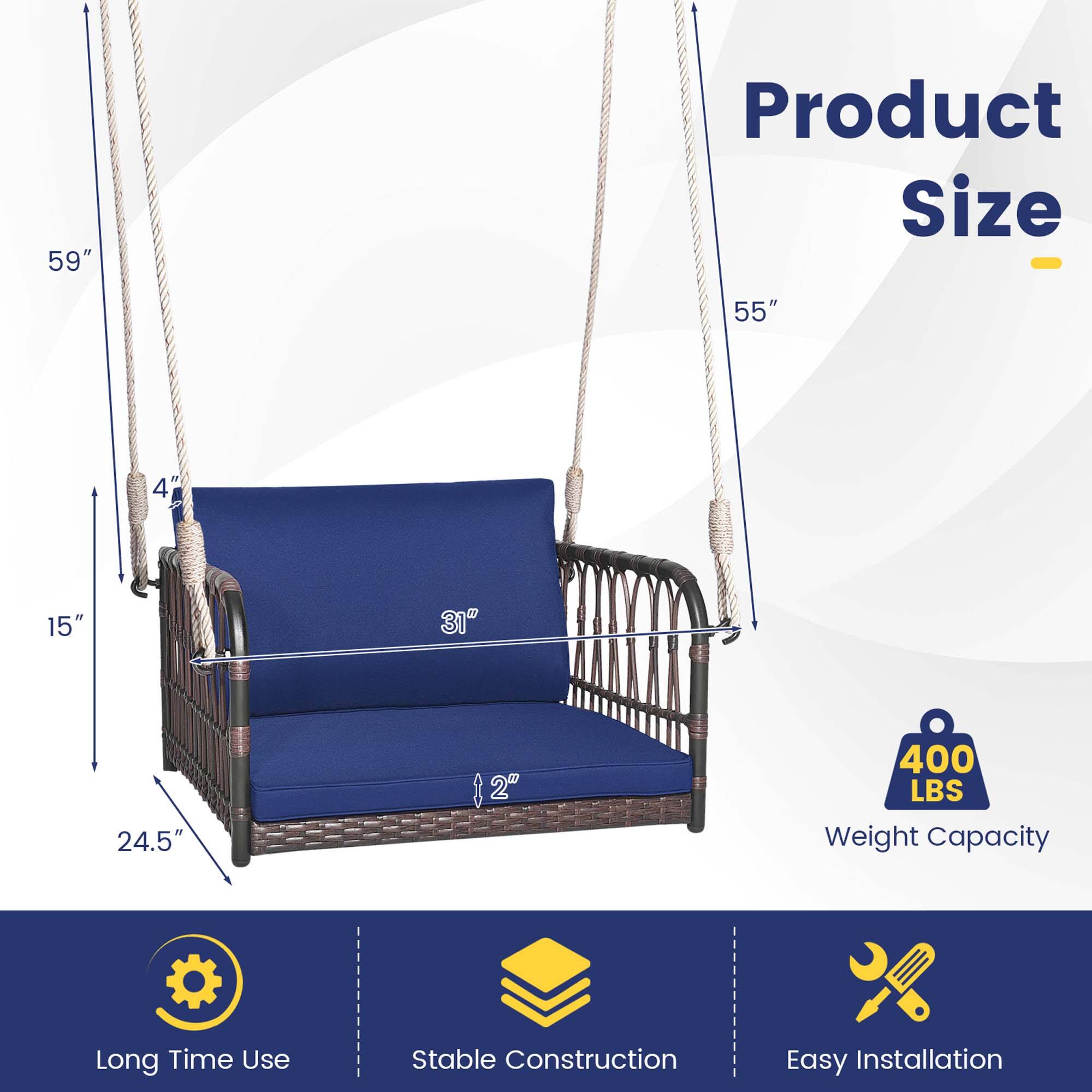 Product Size  
59"  
55"  
4"  
15"  
31"  
24.5"  
2"  

Weight Capacity  
400 LBS  

Long Time Use  
Stable Construction  
Easy Installation