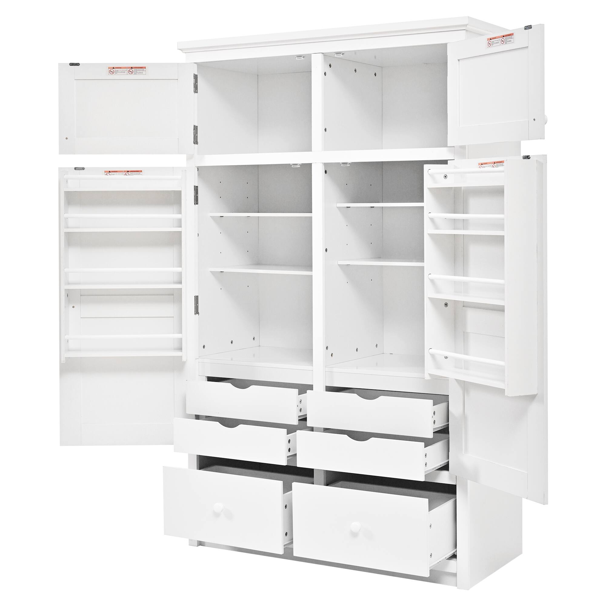 Left. Whisen - 46.5" W Kitchen Pantry Cabinet, Freestanding Storage Hutch with 6 Drawers & 8 Door Shelves - White.