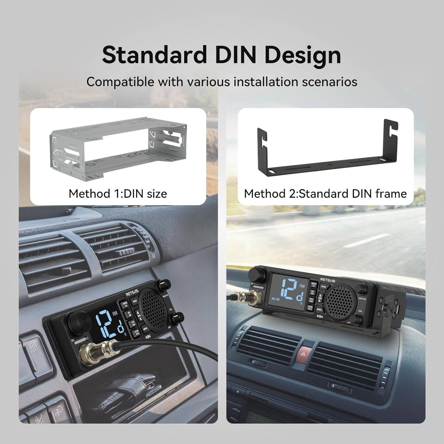Standard DIN Design  
Compatible with various installation scenarios  

Method 1: DIN size  
Method 2: Standard DIN frame