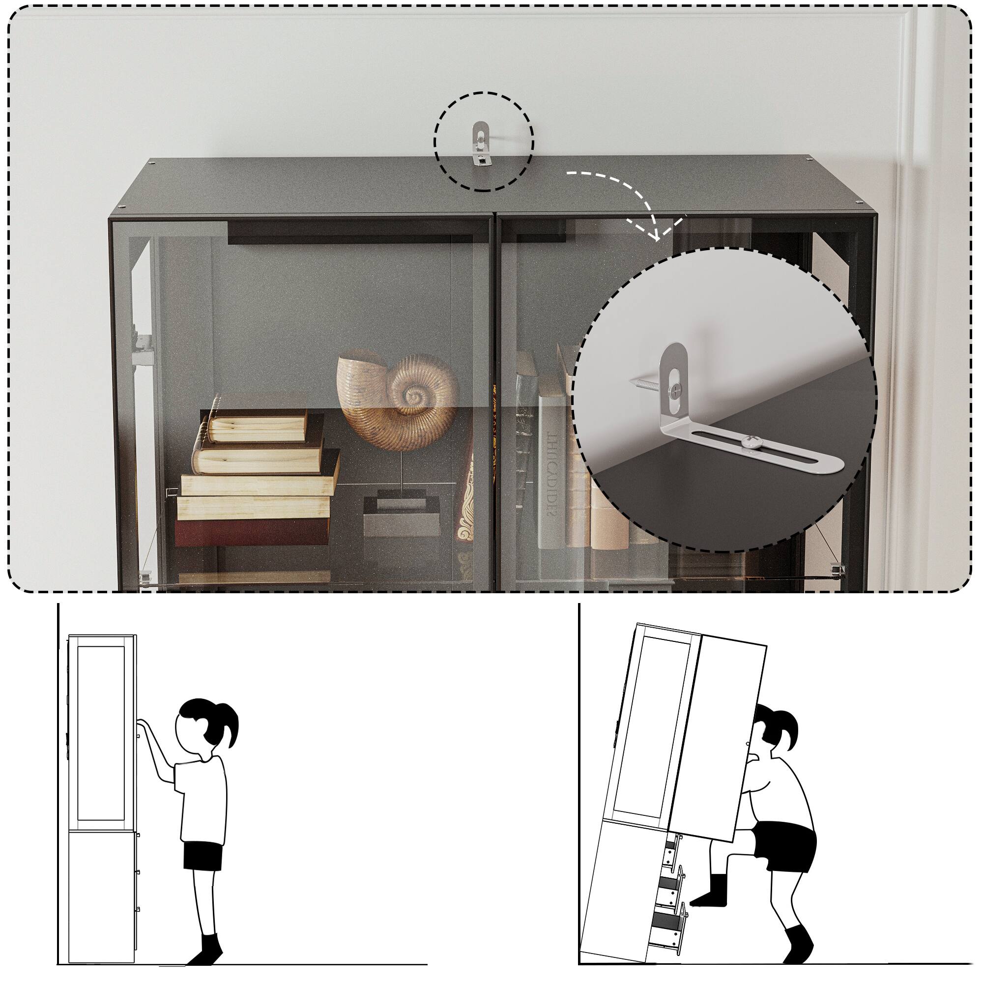 Alt View 10. Famapy - Multi-Functional Display Storage Cabinet with Glass Doors, LED Lighting, Adjustable Shelves and Drawers - Black.