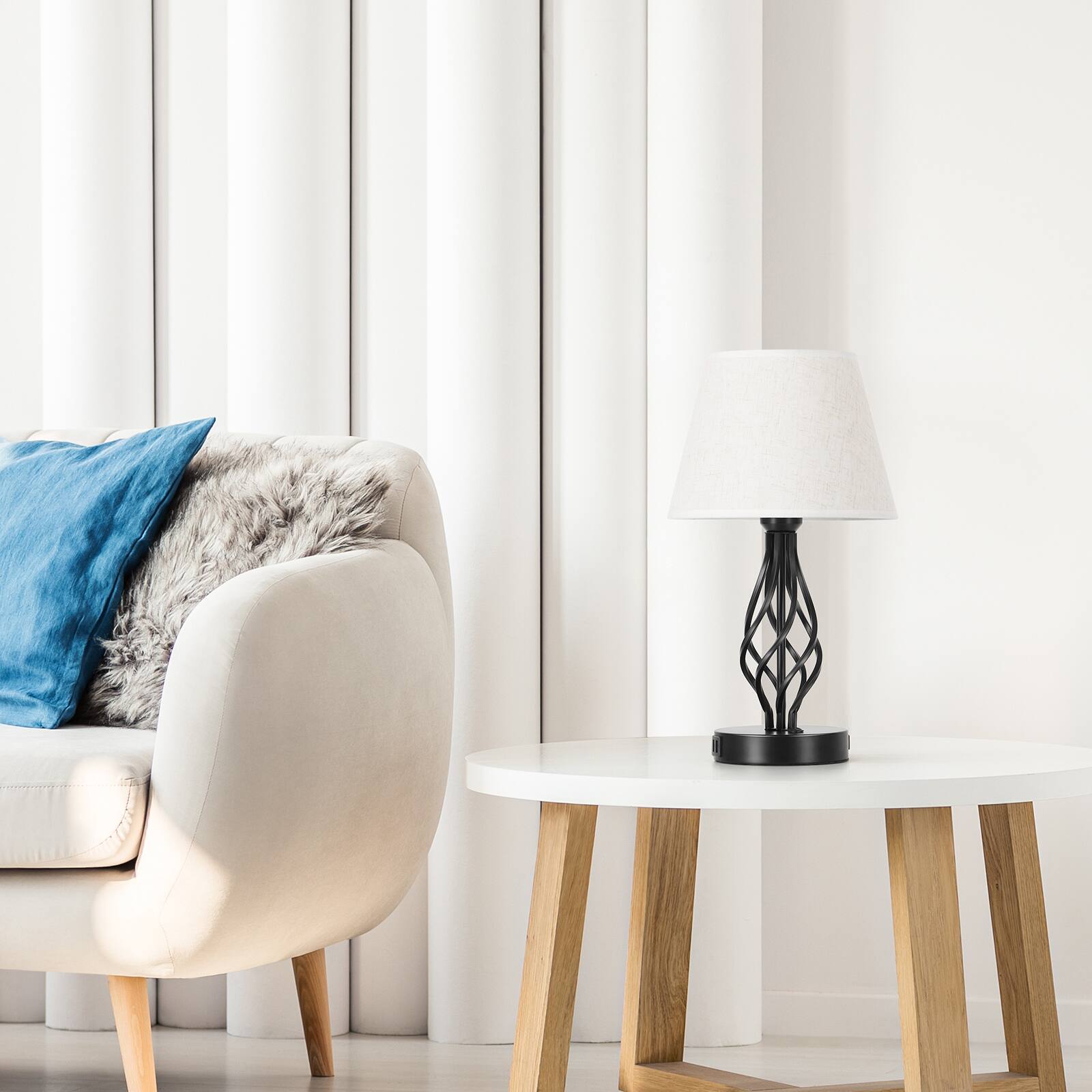 Alt View 3. Oumilen - Set of 2 Modern Nightstand Desk Lamp w/Spiral Cage,USB Charging Ports, AC Outlet.