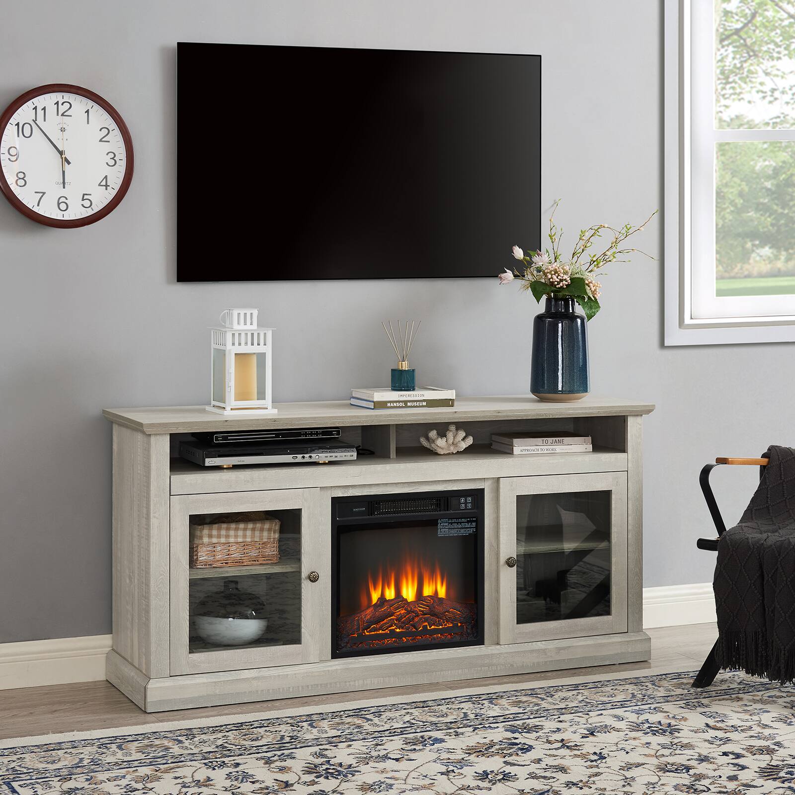 Alt View 5. Chateau Abodes - 60" Contemporary TV Stand with 18" Fireplace Insert, Modern Entertainment Console for up to 65" TVs - Stone Gray.