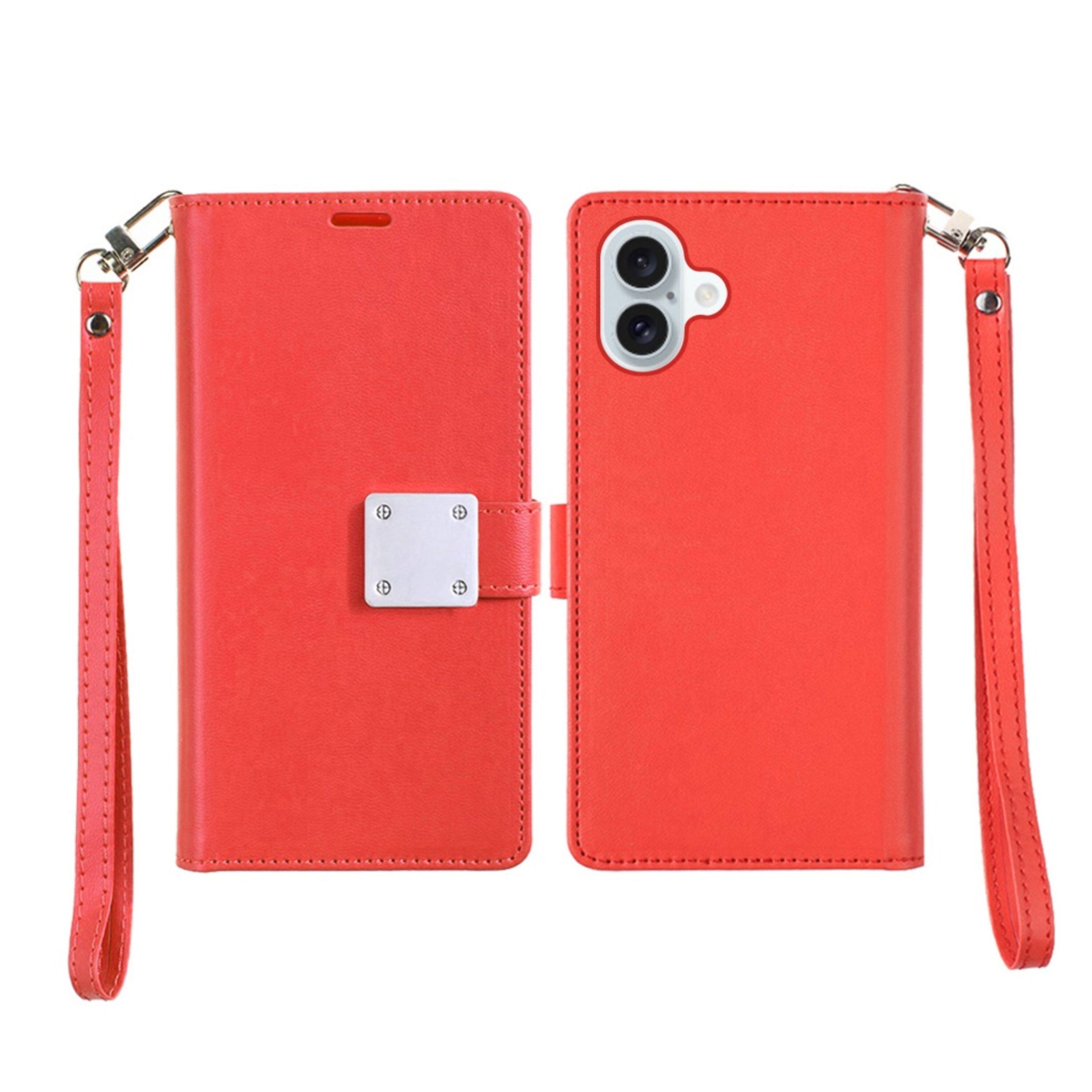 Left. Kitcheniva - PU Leather Phone Wallet Phone Case With Wrist Strap Tempered Glass For iPhone 17 Red - Red.