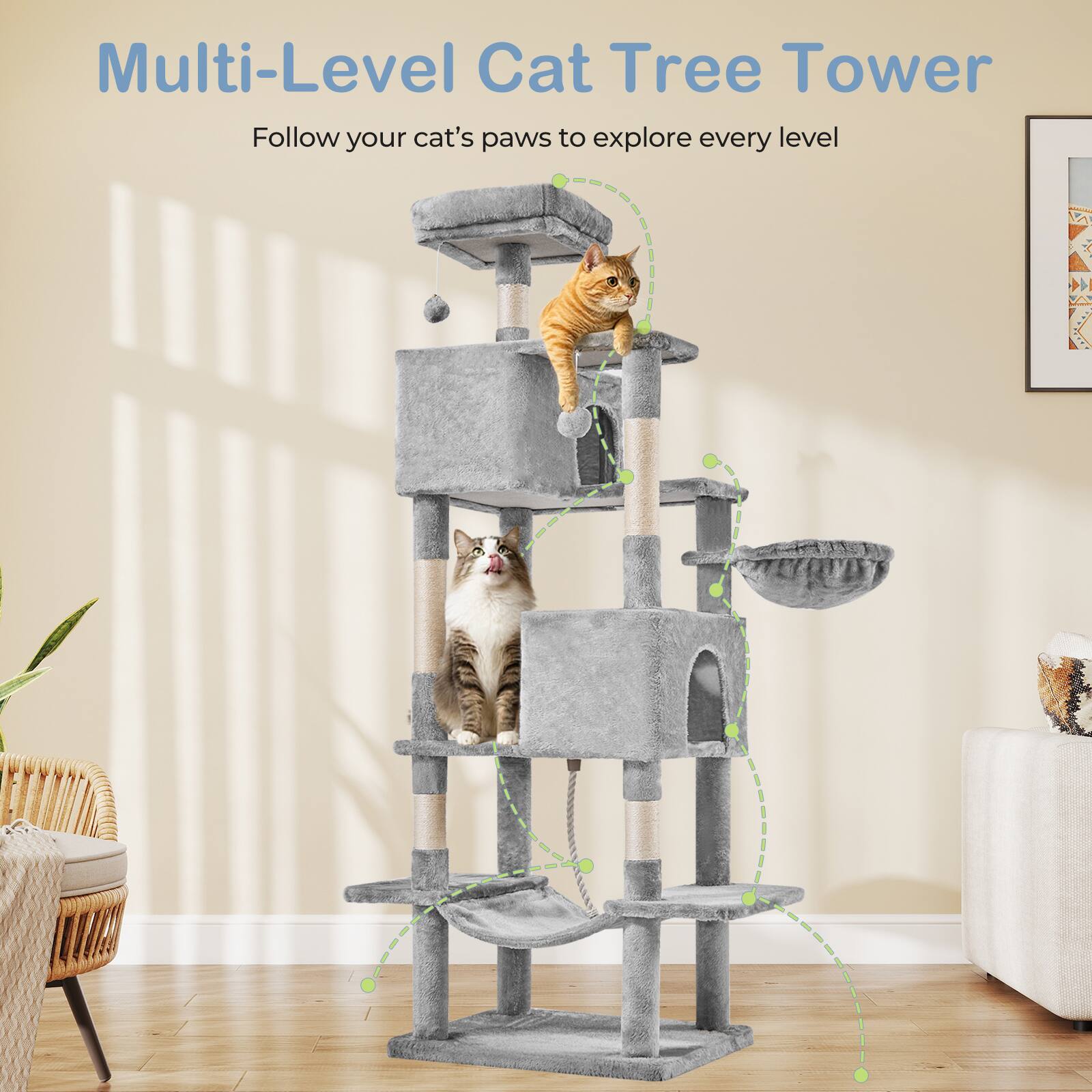 Multi-Level Cat Tree Tower  
Follow your cat's paws to explore every level