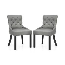 Sugift - Upholstered Dining Chairs Set of 2 Tufted Wingback Chairs with Rubber Wood Legs - Gray