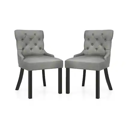 Front. Sugift - Upholstered Dining Chairs Set of 2 Tufted Wingback Chairs with Rubber Wood Legs - Grey.