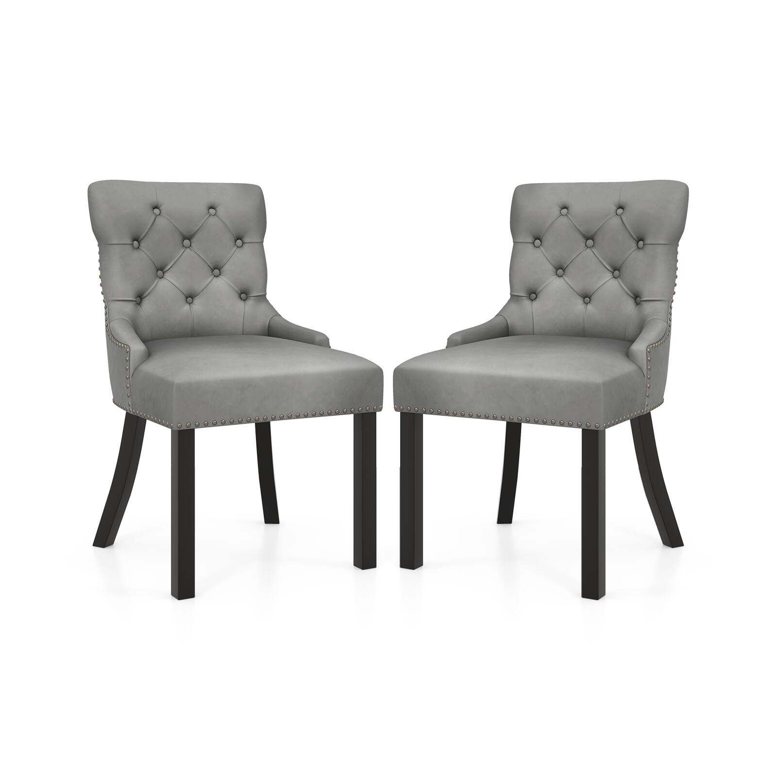 Front. Sugift - Upholstered Dining Chairs Set of 2 Tufted Wingback Chairs with Rubber Wood Legs - Grey.