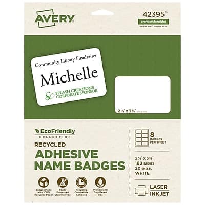 "Avery - EcoFriendly Sticker Name Tags/Labels, 2 1/3"" x 3 3/8"", 20 Sheets/Pack, 160 Labels/Pack - White" price history on PriceWatchPro