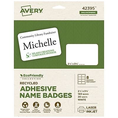 Avery - EcoFriendly Sticker Name Tags/Labels, 2 1/3" x 3 3/8", 20 Sheets/Pack, 160 Labels/Pack - White