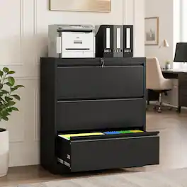 RYHNUYNE - 35.4 In Rectangle Lateral File Cabinet With Lock And Anti Tip Kit For Home Office