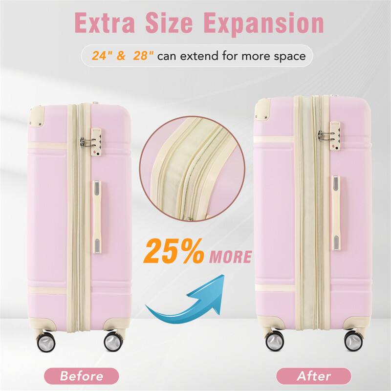 Extra Size Expansion  
24" & 28" can extend for more space  

25% MORE  

Before After