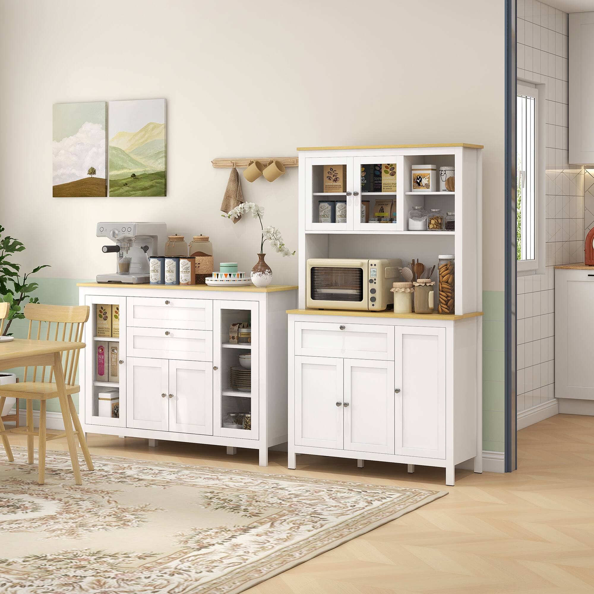 Alt View 5. Homcom - 47" Sideboard with Glass Door, Drawers, Adjustable Shelves - White.