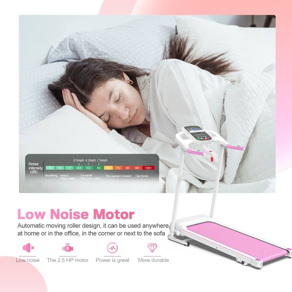 D 5mph 4 2mph 5mph Noise P intensity a 10 3 44 53 65 T0 75 HO (dB) Breathing Indoor Treadmill the noise cleaner static noise the DLE value 90 100+ Car horns Low Noise Motor Automatic moving roller design, it can be used anywhere at home or in the office, in the corner or next to the sofa x Low noise The 2.5 HP motor Power is great More durable
