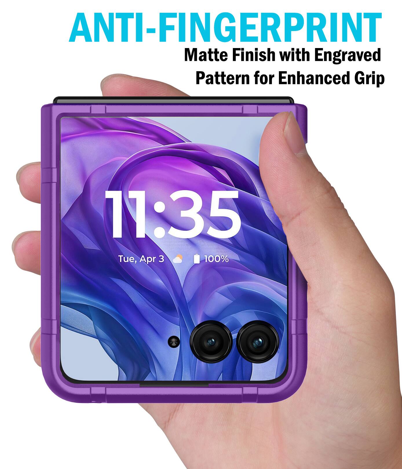 ANTI-FINGERPRINT  
Matte Finish with Engraved Pattern for Enhanced Grip  
11:35  
Tue, Apr 3  
100%