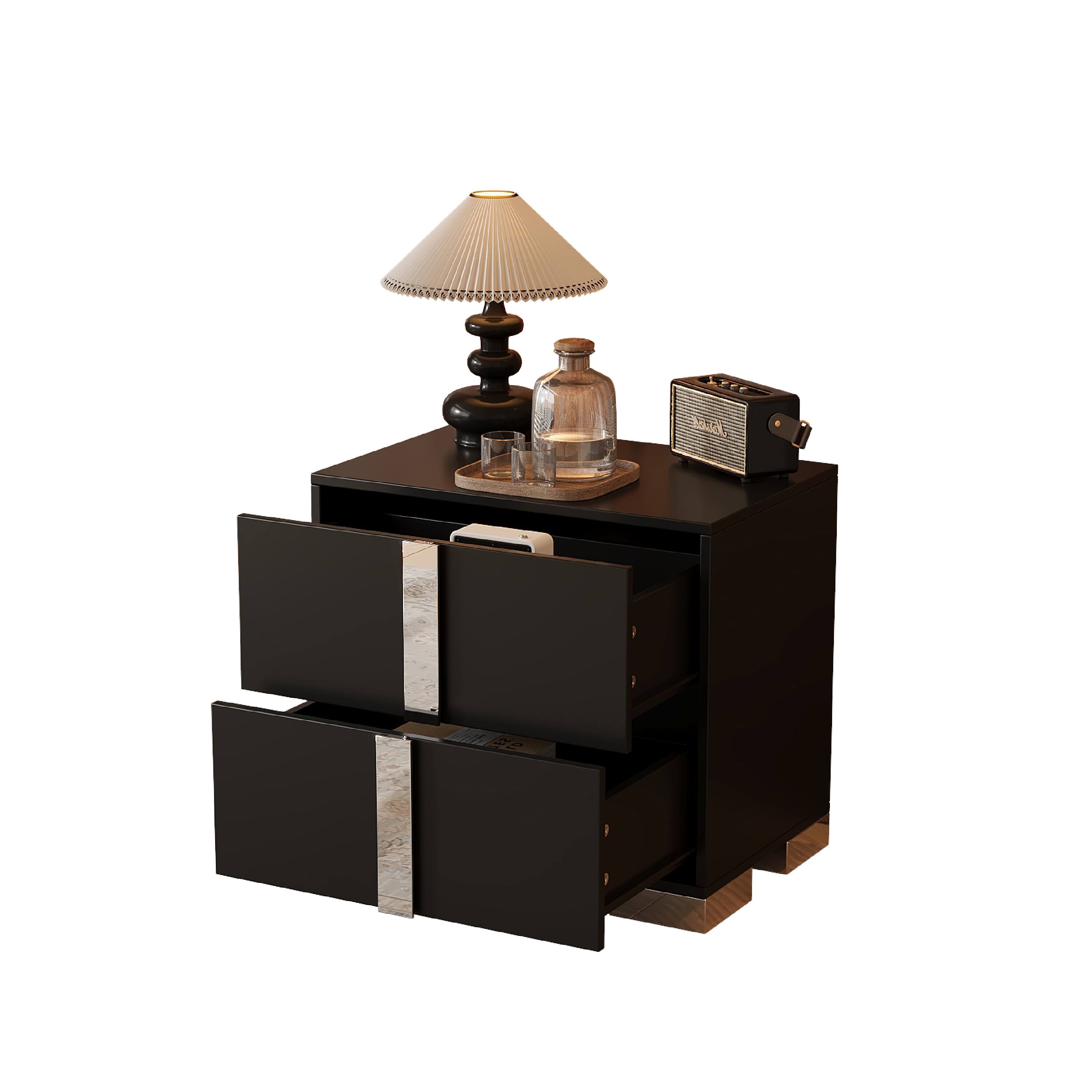 Back. Bestier - Bestier Mirrored Nightstand with 2 Drawers, Modern Side Table with Storage for Bedroom, End Table for Living Room, Black - Black.