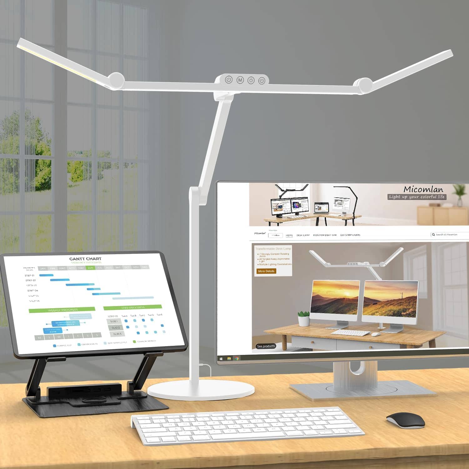 FINEAK - Smart Architect LED Desk Lamp-Eye-Care, Adjustable, Auto-Dimming - White