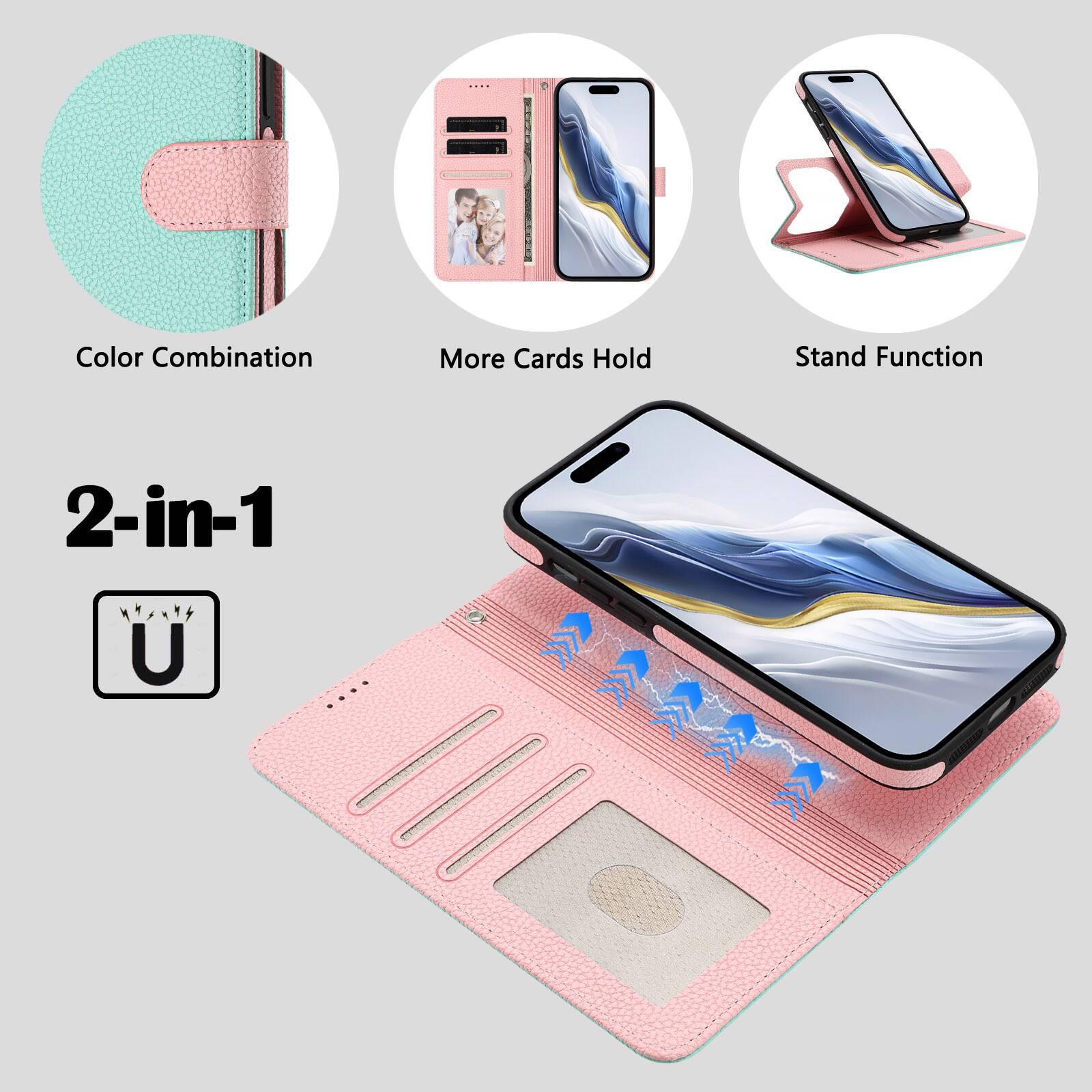 2-in-1

Color Combination  
More Cards Hold  
Stand Function