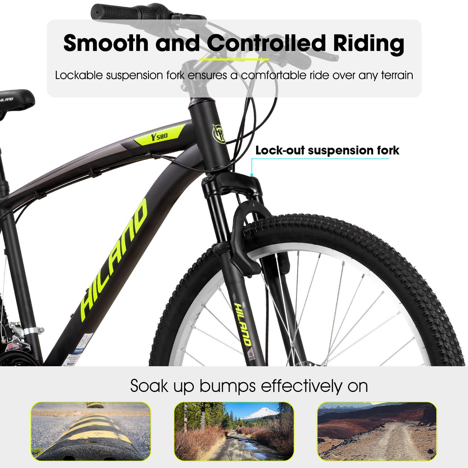 HILAND Mens Womens Mountain Bike, 26 Inch 18 Speed HI Ten Steel