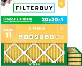 Filterbuy - 20x20x1 MERV 11 Pet & Allergy Defense, Electrostatic Pleated HVAC AC Furnace Air Filters Replacement (4-Pack) - Gold