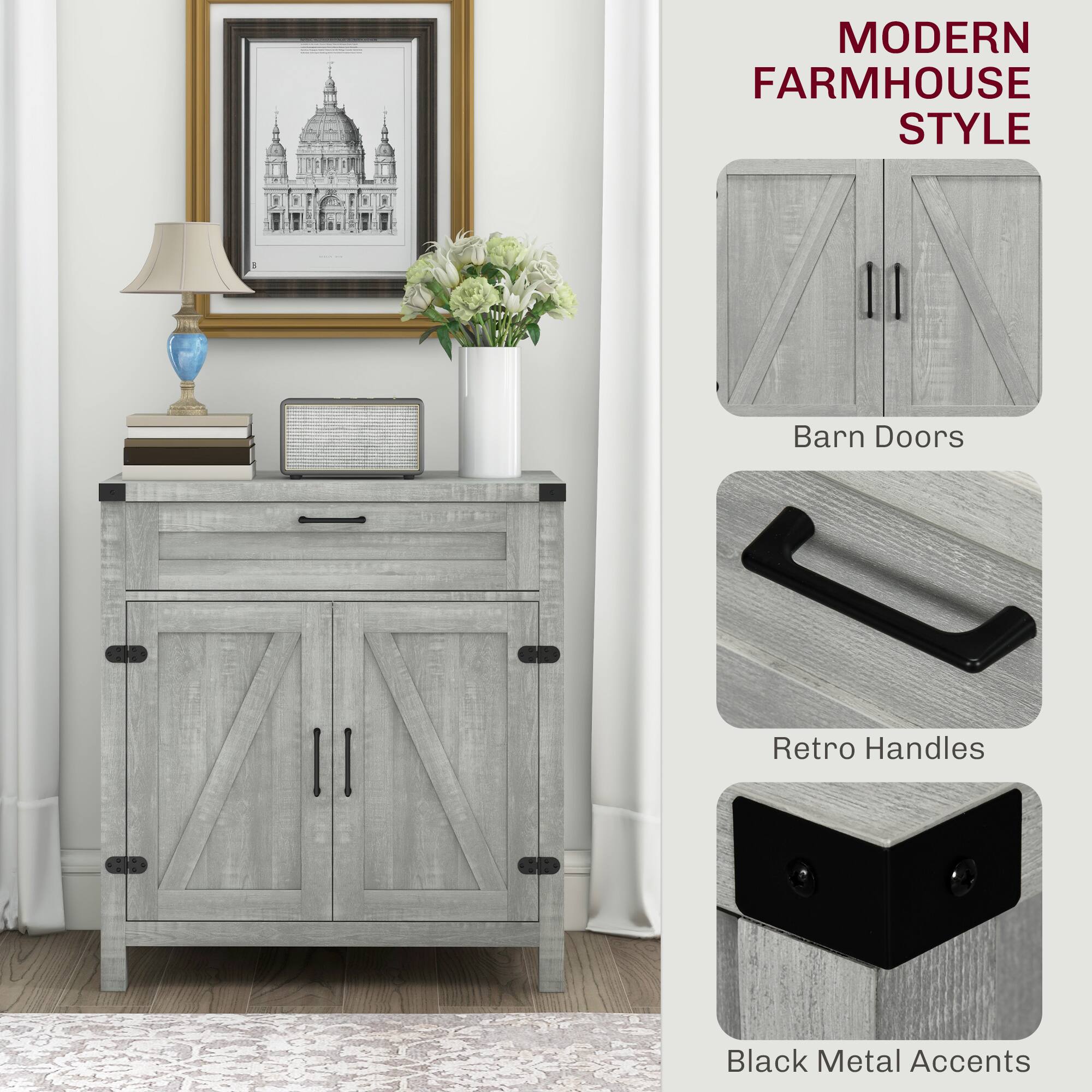 MODERN FARMHOUSE STYLE
Barn Doors
Retro Handles
Black Metal Accents