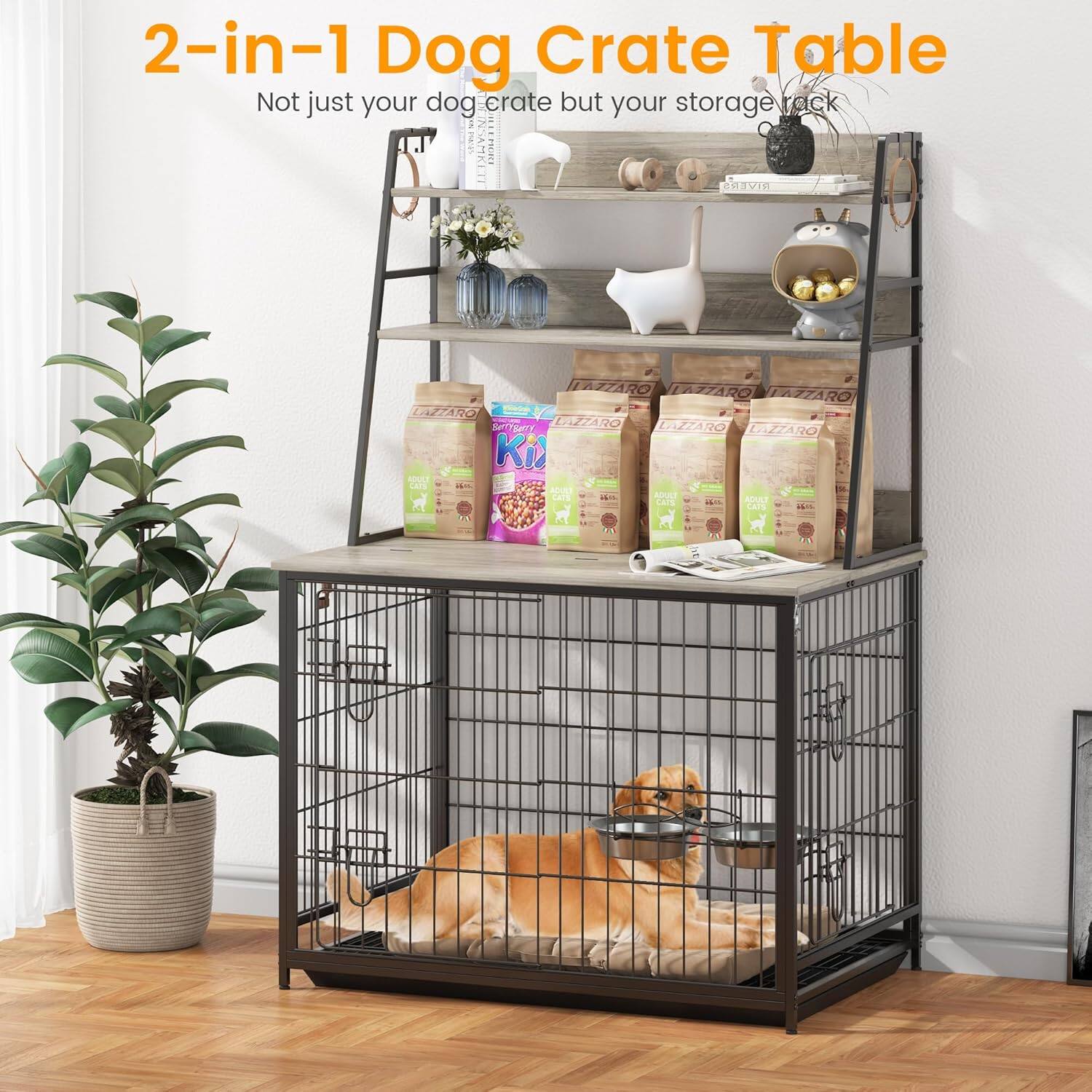 2-in-1 Dog Crate Table  
Not just your dog crate but your storage rack