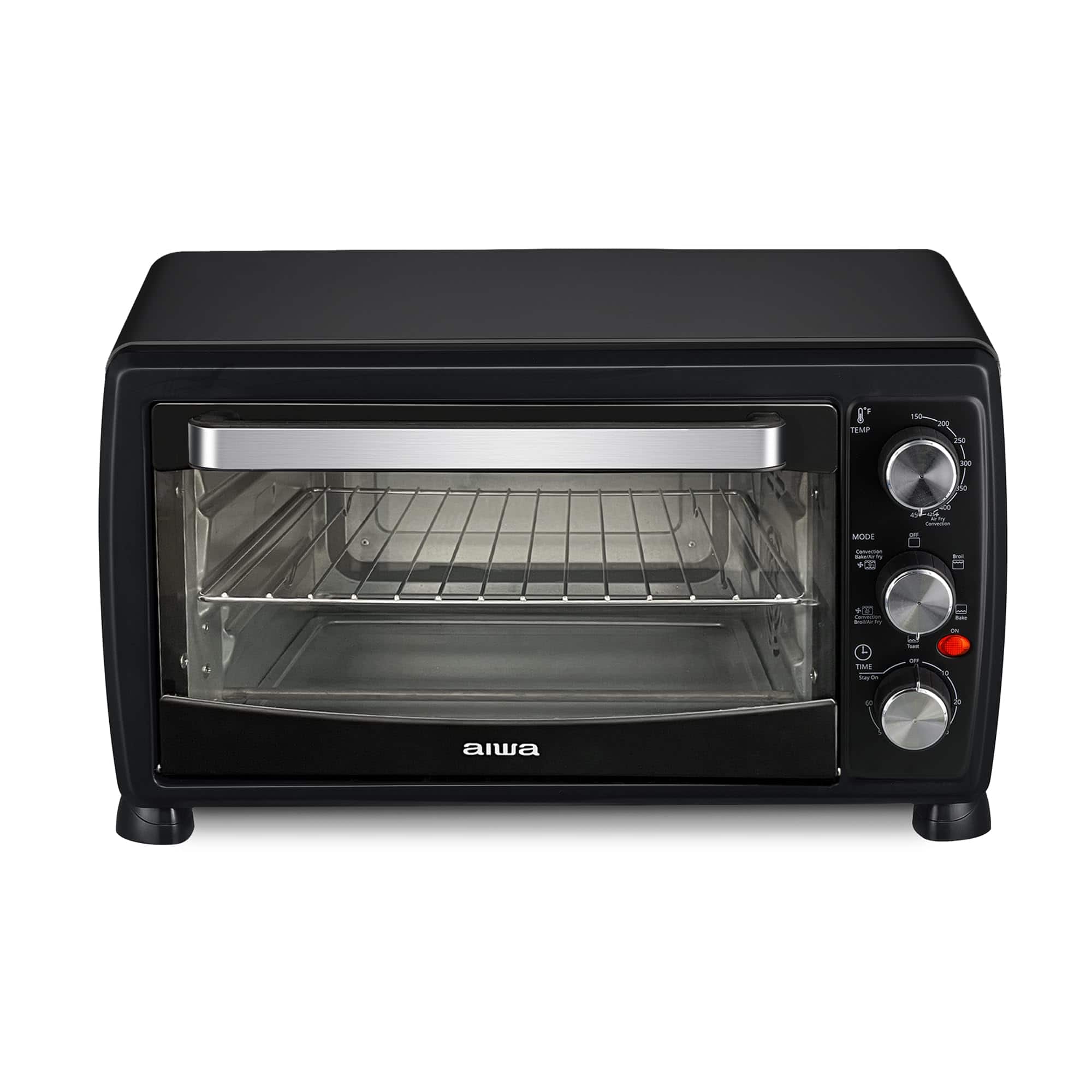 Aiwa - 1400W Toaster Oven 6 Slice with Baking Tray, Air Fry Bake Toast Cook and Broil, Temperature Control, 60 Min Timer Knob - Black