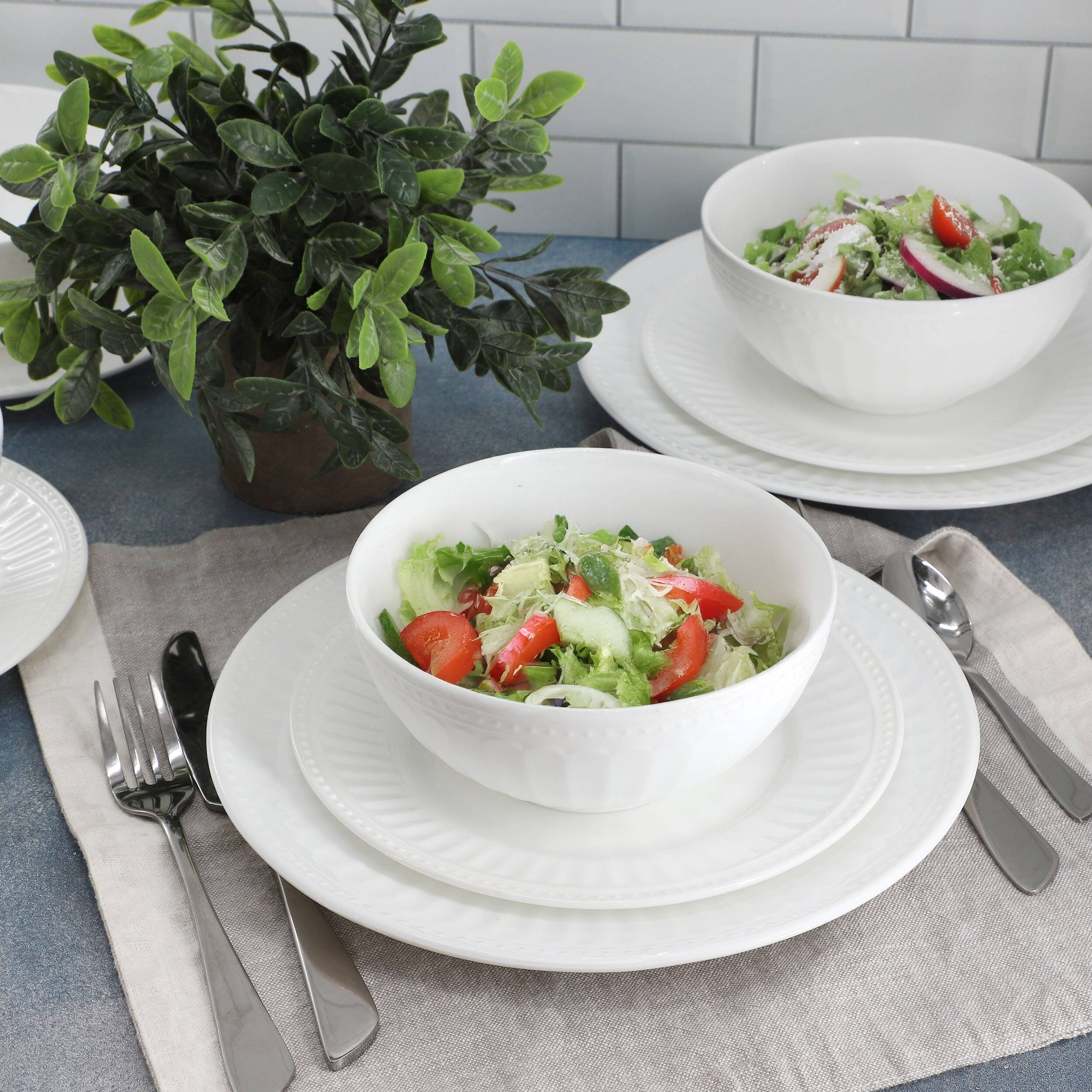 Alt View 6. Gibson - Ultra by Gibson Swanton Arch 12 Piece Break Resistant Opal Glass Dinnerware Set in White - White.