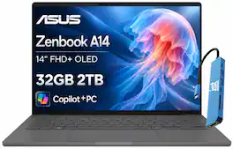 ASUS - Upgraded - Zenbook A14 14" FHD+ OLED Laptop - Copilot+ PC - Snapdragon X with 32GB RAM - 1TB SSD - Windows 11Pro - Iceland Gray