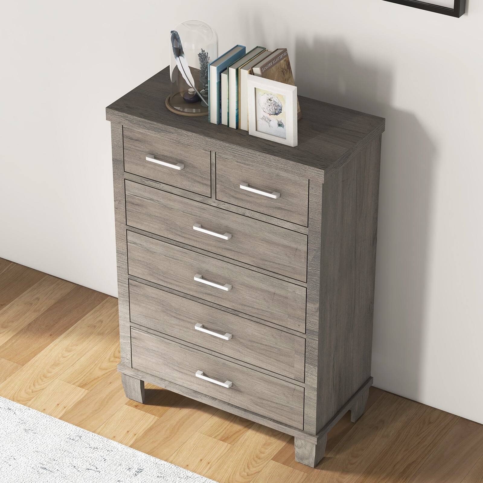 Left. GARVEE - Gray 6-Drawer Storage Cabinet, Durable MDF & PB for Bedroom, Living Room, Office, Modern Storage Organizer - Gray.