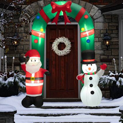 Front. BreeBe - 8FT Lighted Christmas Inflatable Archway Featuring Santa Claus and Snowman Decoration - Multicolor.