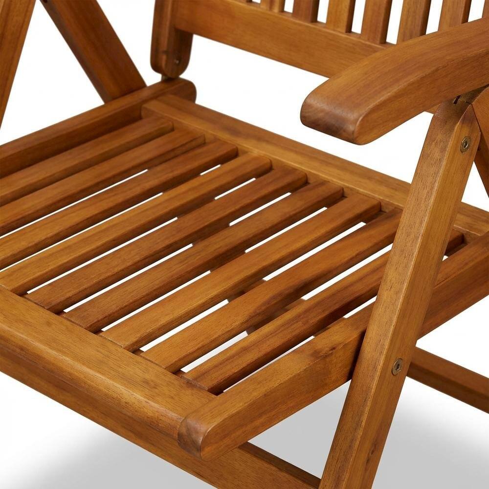 Back. Outdoor Escape - Wooden Patio Chair, Oil Finish Set of 2 - Durable Frame and Comfortable Seating - Brown.