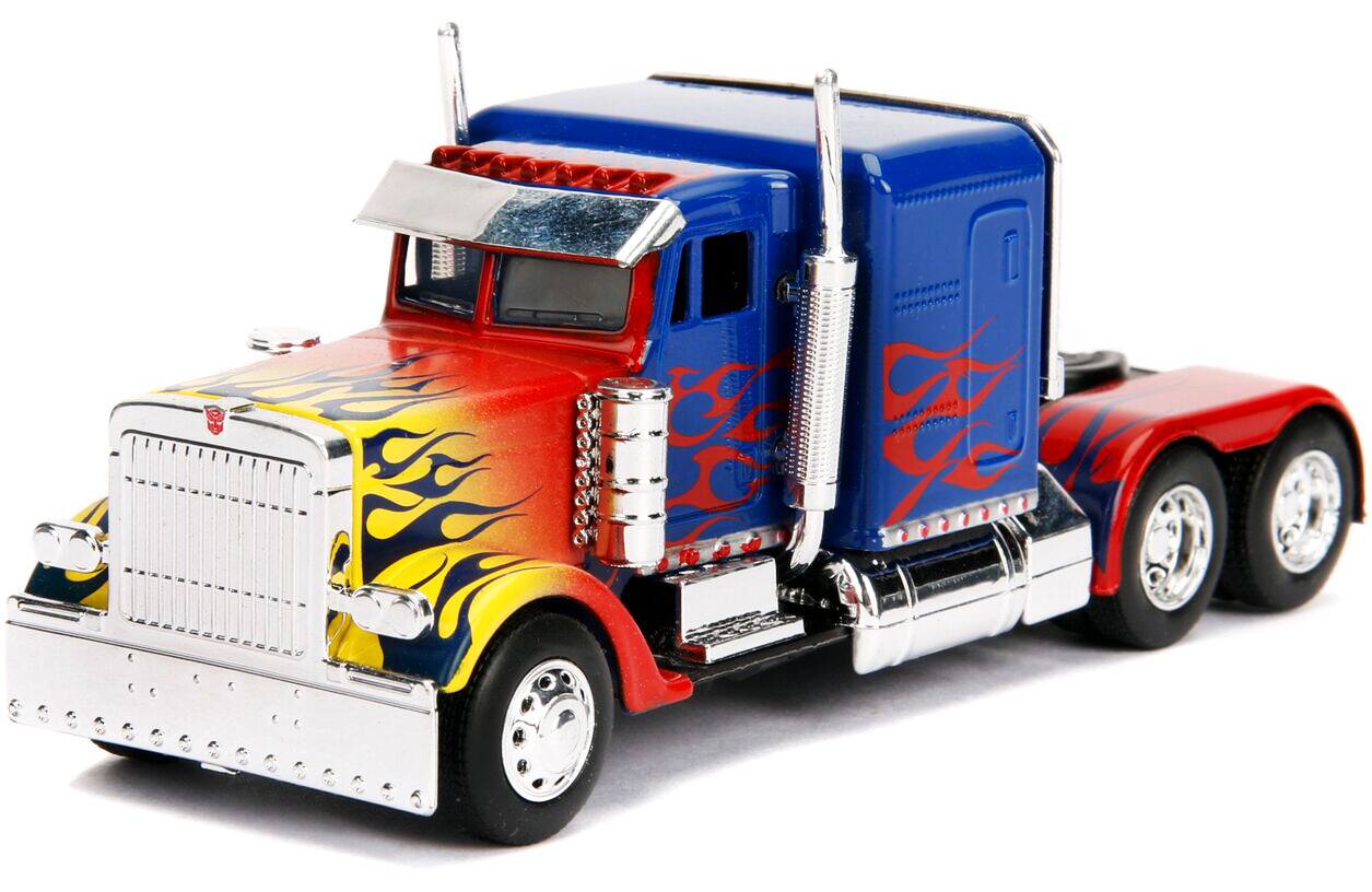 Left. Jada - Optimus Prime Truck with Robot on Chassis from "Transformers" Movie "Hollywood Rides" Series 1/32 Diecast Model by Jada - Multi.