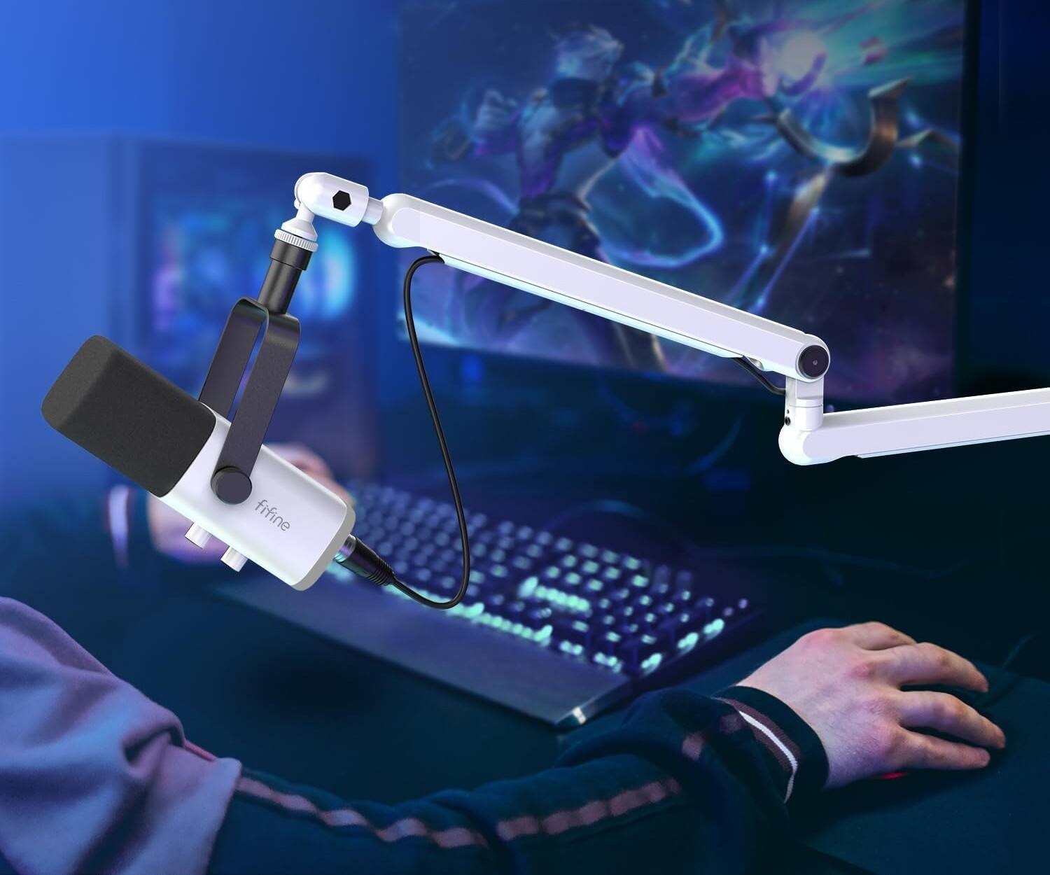 Alt View 1. FINEAK - Adjustable Low Profile Microphone Boom Arm for Streaming & Gaming-White - White.