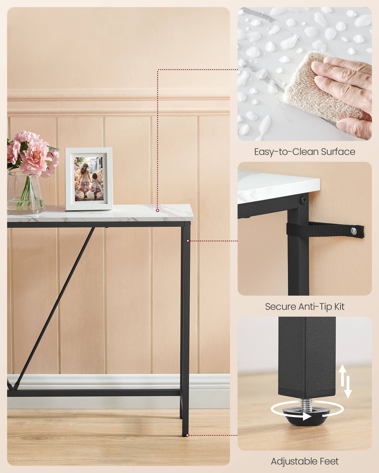 Easy-to-Clean Surface  
Secure Anti-Tip Kit  
Adjustable Feet