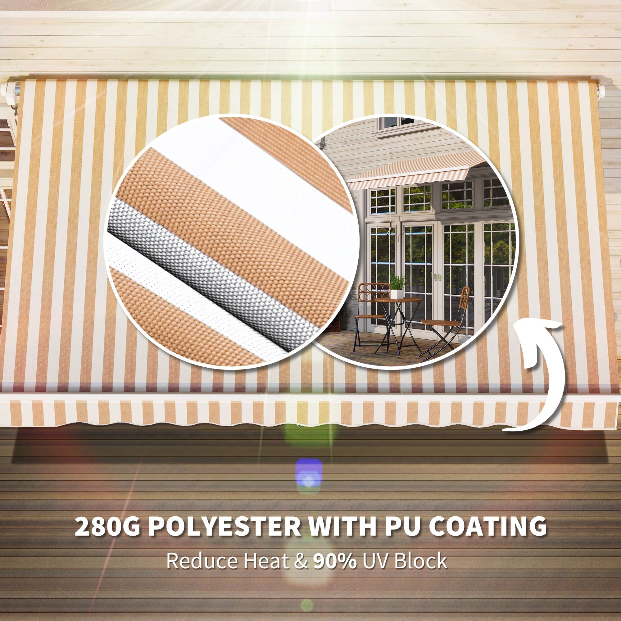 280G POLYESTER WITH PU COATING
Reduce Heat & 90% UV Block