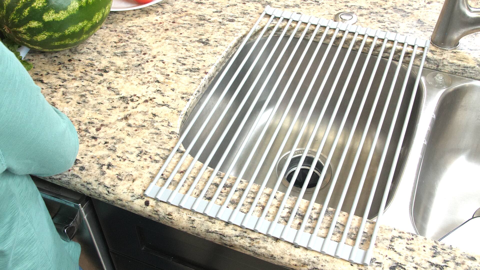 Alt View 1. True & Tidy - Over Sink Roll Up Drying Rack - GRAY.