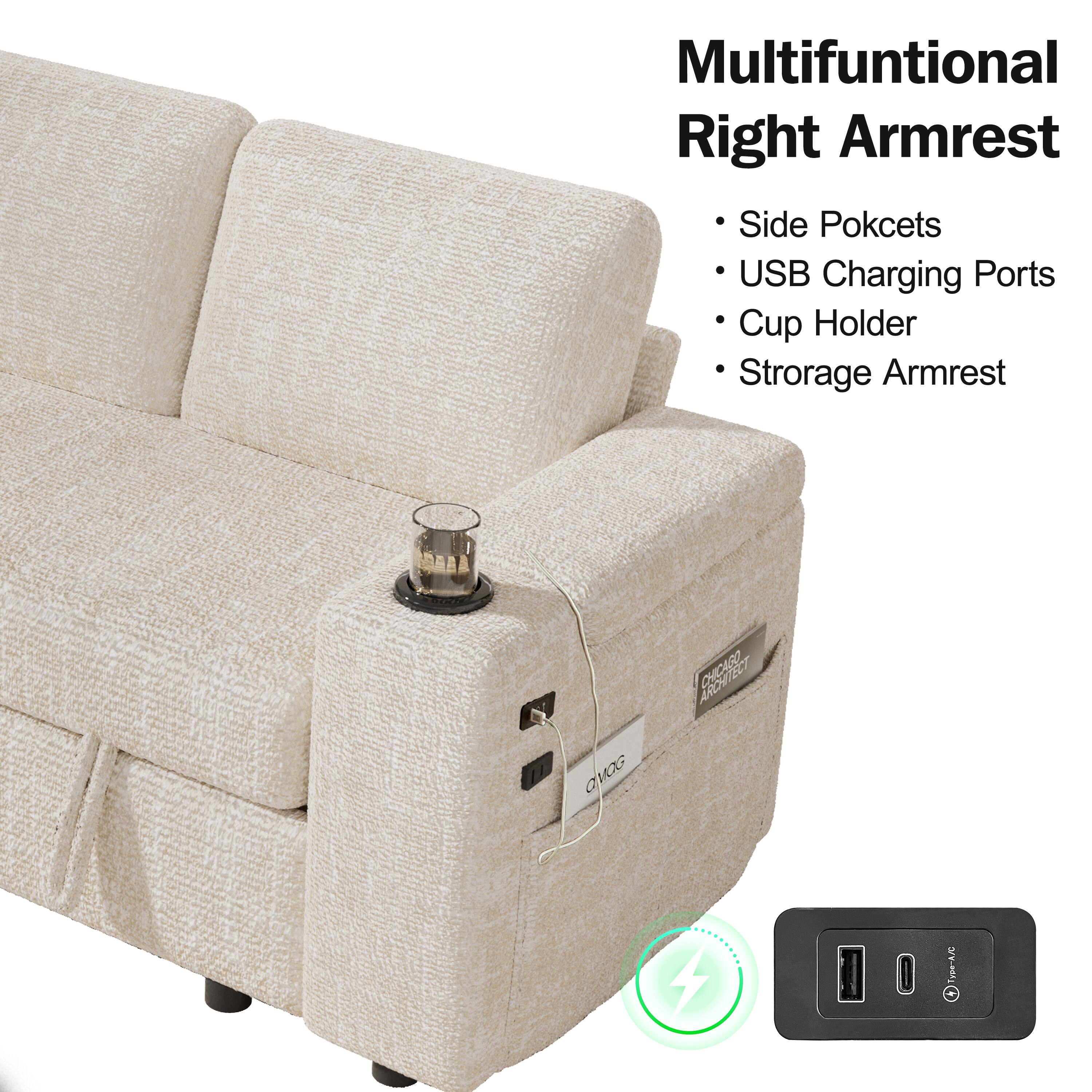 Multifunctional Right Armrest

- Side Pockets
- USB Charging Ports
- Cup Holder
- Storage Armrest
