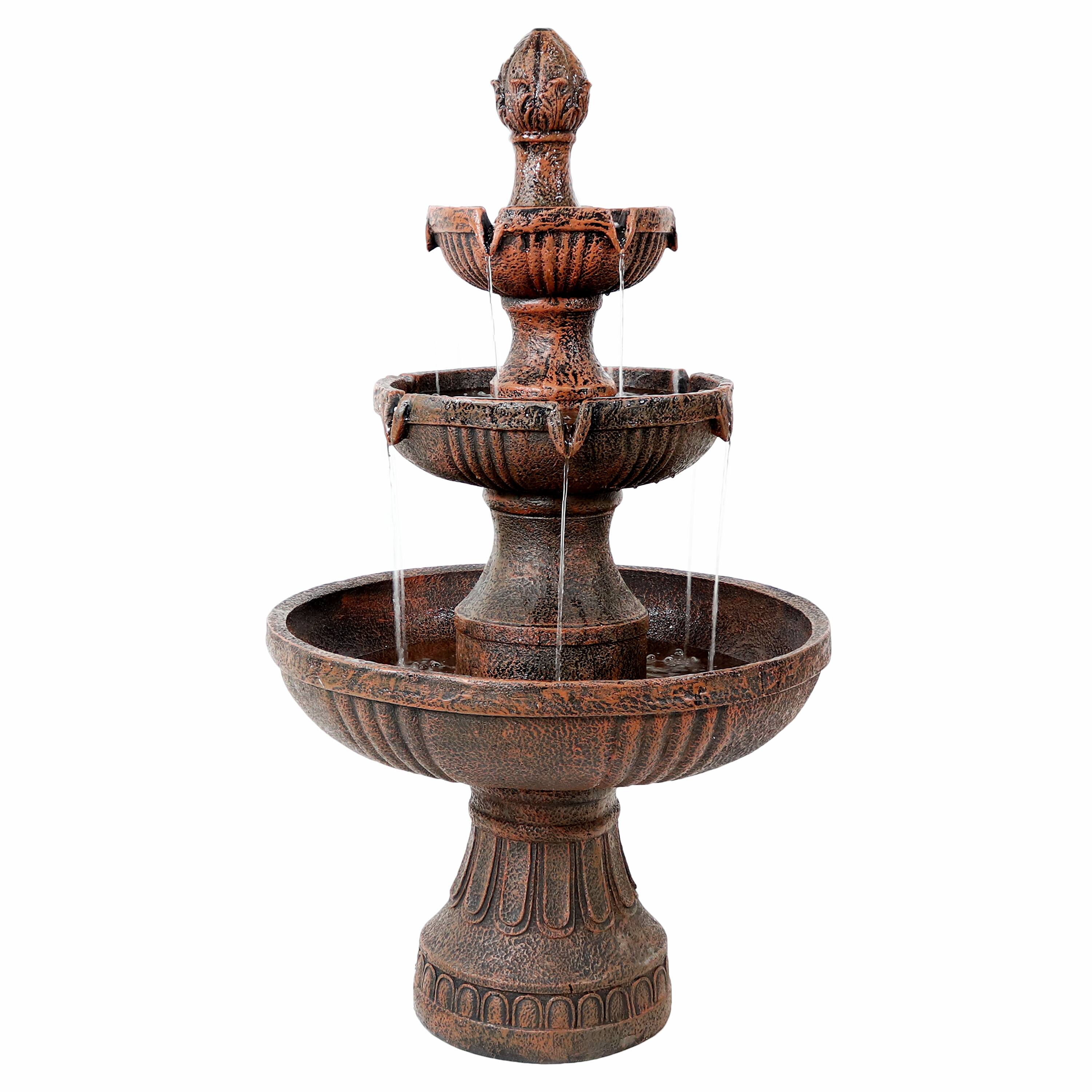 Sunnydaze - Flower Blossom Resin Outdoor 3-Tier Fountain - Earth