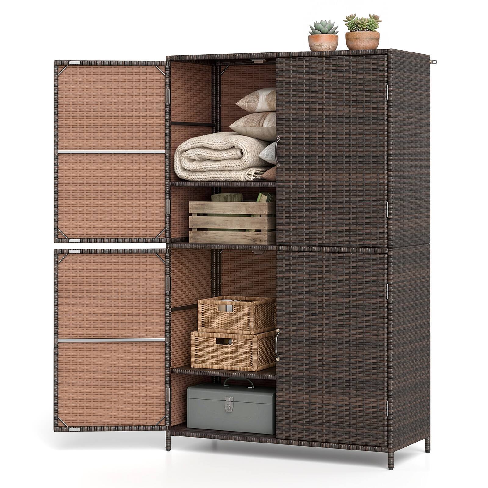Alt View 1. Costway - Costway Outdoor Storage Cabinet with Adjustable Shelves & Anti-Toppling Device for Garden - Brown.