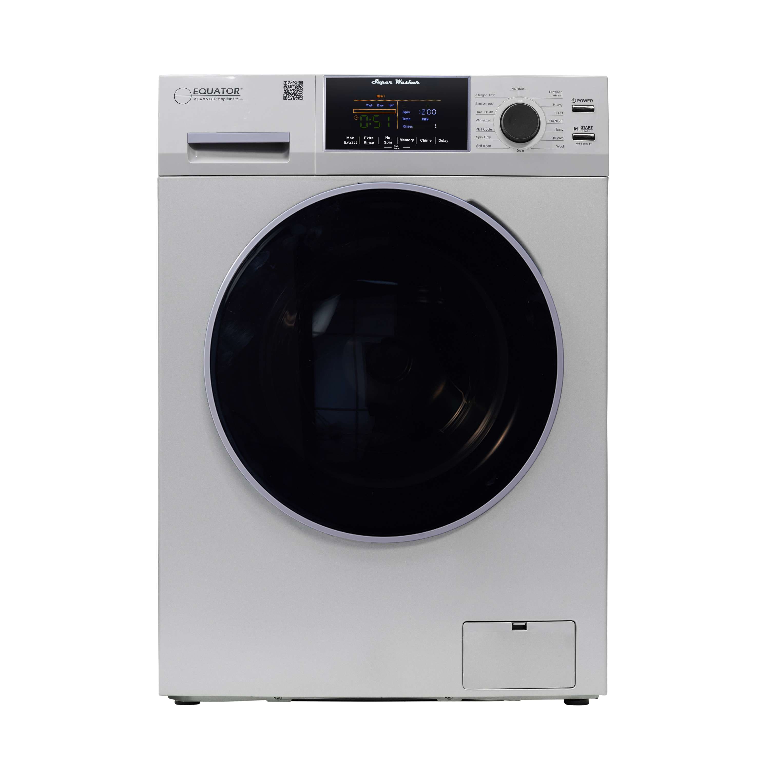 Equator - EW 826 Compact Washer 1.62 cu. ft. / 15lbs Sanitize Allergen PET CYCLE 15 Programs 110V - Silver