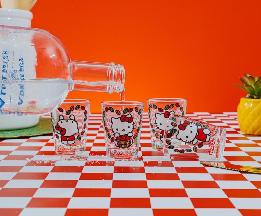 Hello Kitty Falling Silver Buffalo Sanrio Hello Kitty Love Fall 2 Ounce Mini Shot Glasses ...