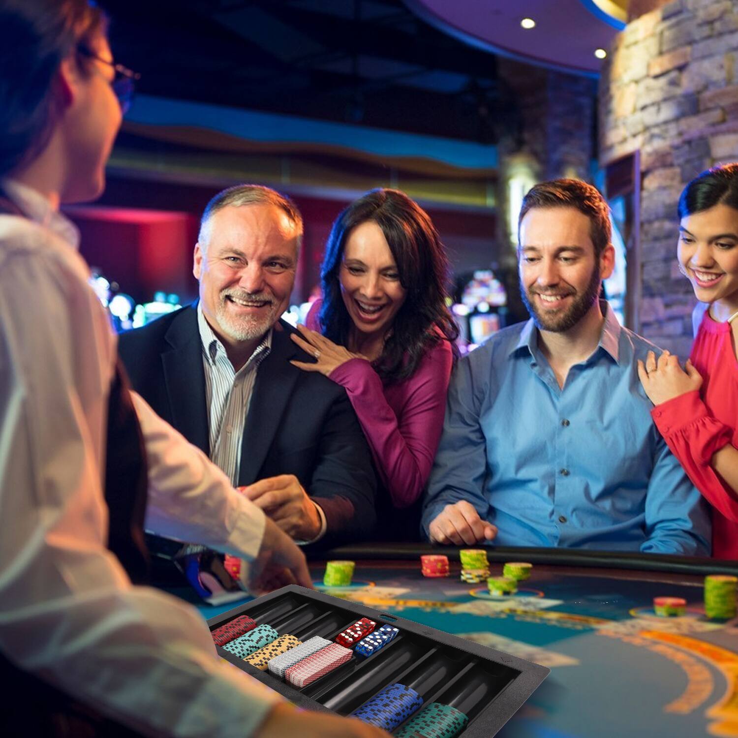 Alt View 2. GSE Games & Sports Expert - Dealer Table Chips Tray Rack with 2 Card Slots for Poker Chips (6 Rows, Hold 300 Chips).