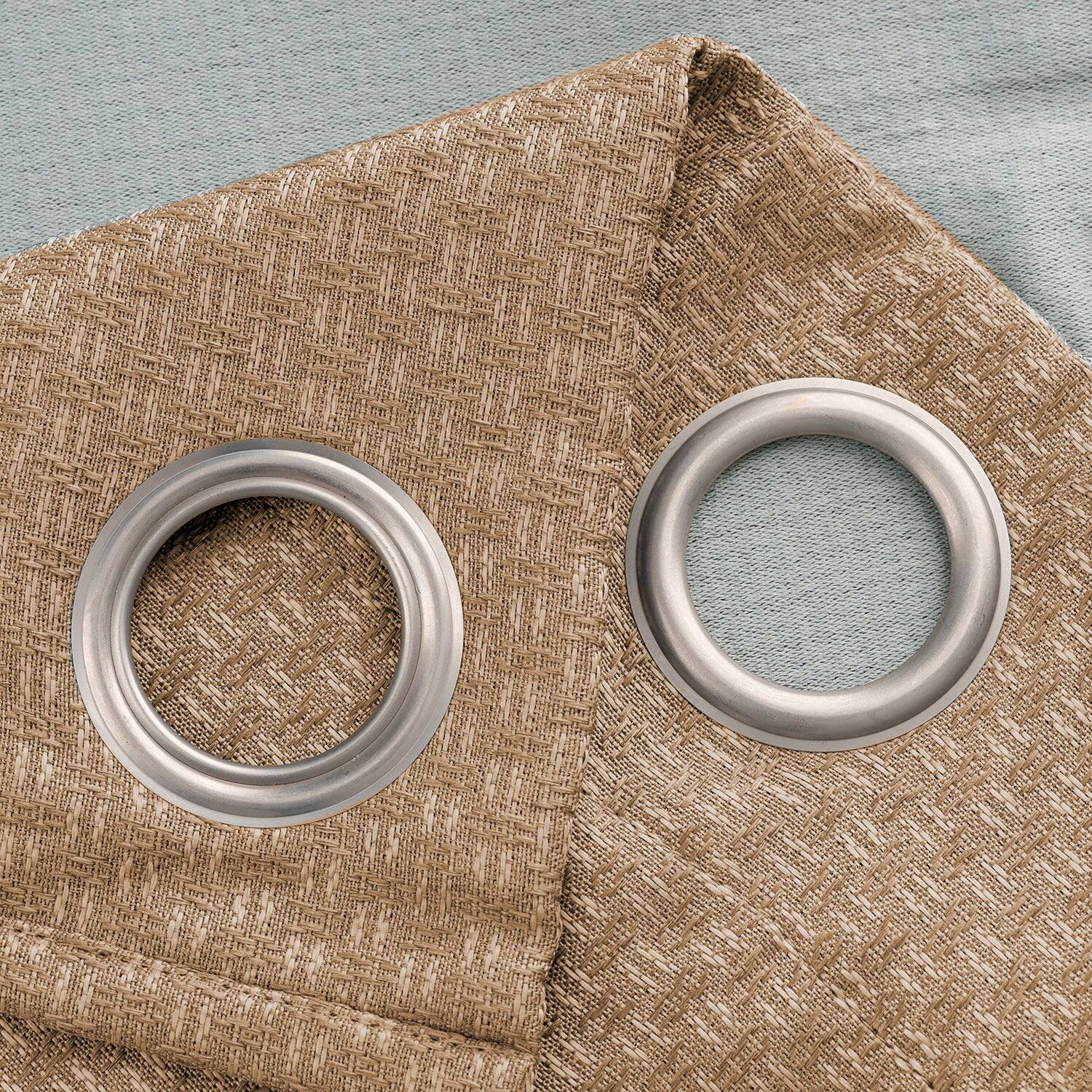 Left. Olivia Gray - Olivia Gray 100% Polyester 250 GSM Basket Weave Ian Luxury Jacquard Blackout Grommet Curtain Panel 54" x 90" Taupe - Taupe.