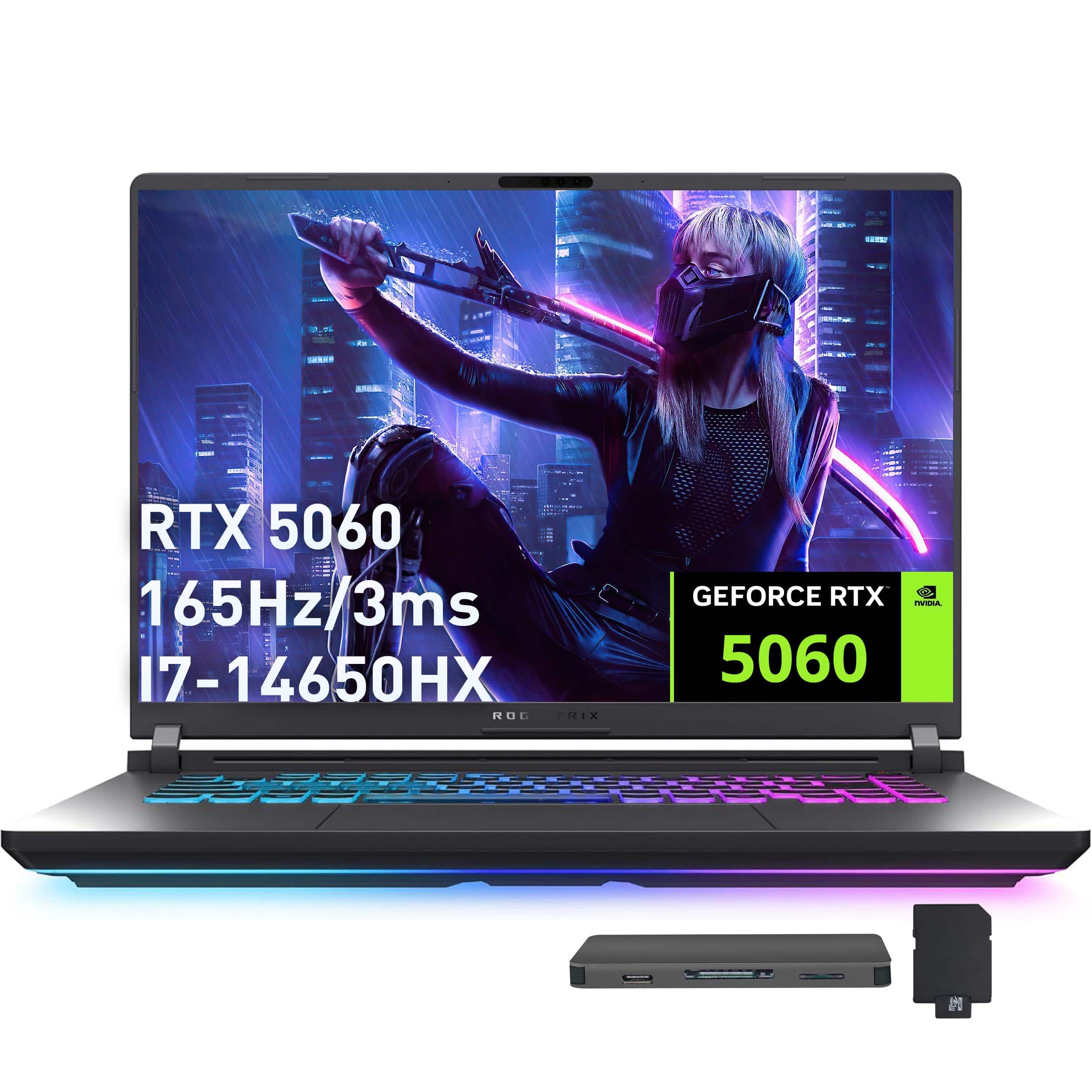 ASUS - ROG Strix G16 Gaming Laptop,Intel i7-14650HX(Beats i9-13900),RTX 5060,64GB RAM,2TB SSD+1TB Dock Set,Win 11 Pro - Gray
