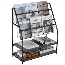 Vecelo - Heavy Duty Metal Magazine Rack - 2-Tier Floor Stand,Retail display stand, 30lbs Shelf Capacity for Indoor/Outdoor Use - Gray