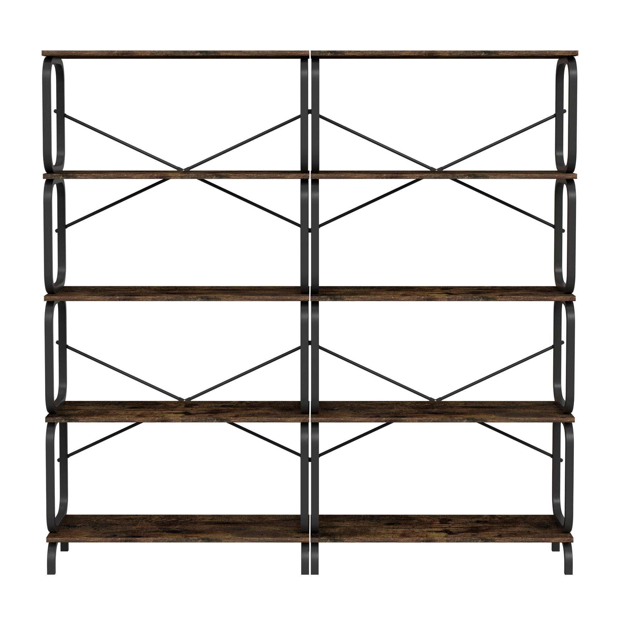 Alt View 6. Tiramisubest - 5-Tier Industrial Bookshelf,Rustic Brown Tall Bookcase with Open Wood & Metal Design, Vintage Storage Organizer - Black.