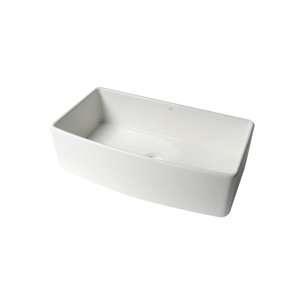 Alt View 2. Alfi - ALFI brand ALFI Brand White Smooth Curved Apron 36 x 20 Single Bowl Fireclay Farm Sink - White.